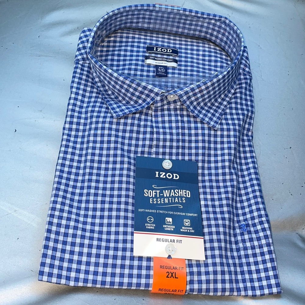 IZOD Men’s Long Sleeve Regular Fit Untucked Length Dress Shirt 2XL Blue